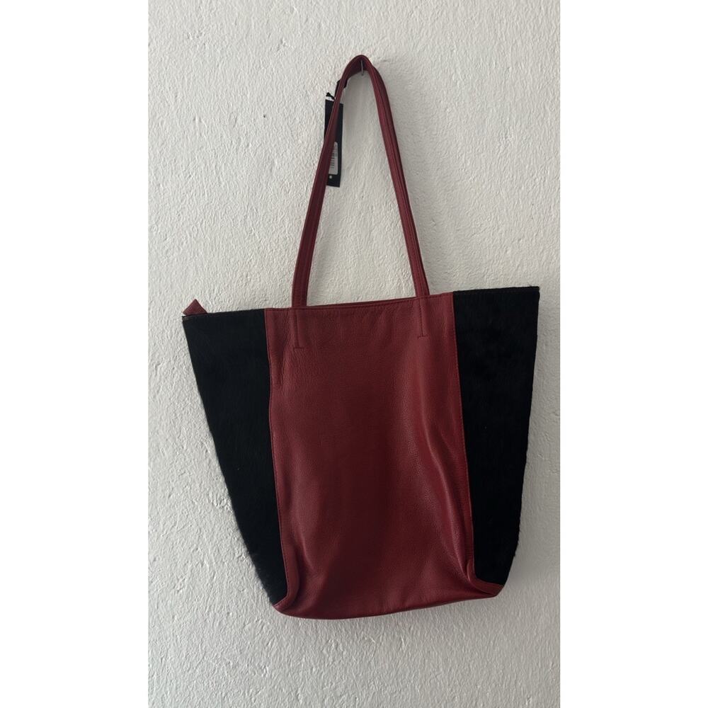 Latico Leather and Pony Hair Red and Black Shoulder Tote Travel Bag NWT